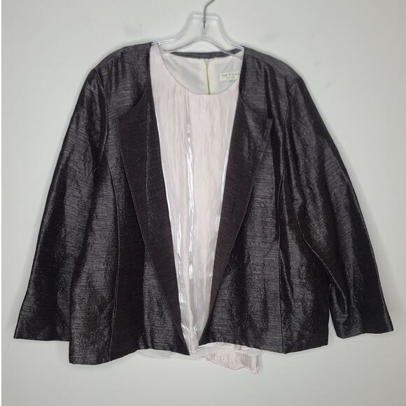 Eileen Fisher Jackets & Blazers - Eileen Fisher black grey silver silk wool open front blazer jacket - Large
